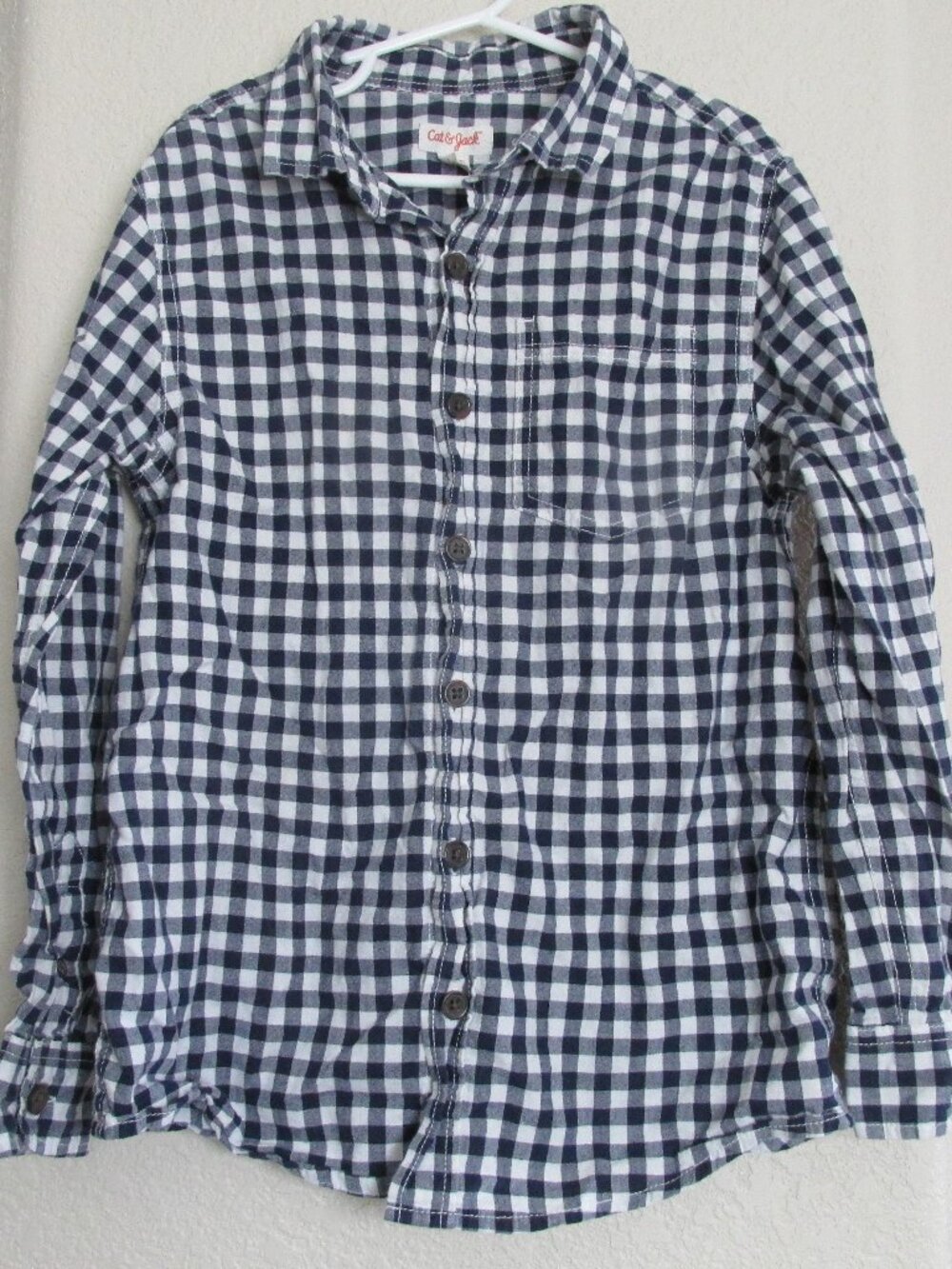 Cat & Jack Button Front Dress Shirt Youth Boys M 8/10 Blue Plaid Long Sleeve